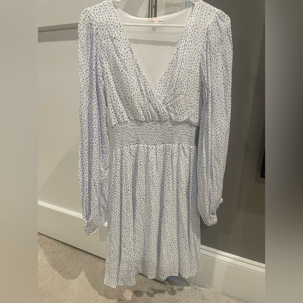White and Blue Polka Dot Dress